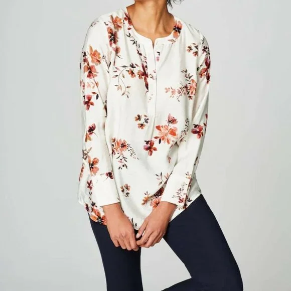 J. Jill Floral Tunic Pullover Top Ivory Red Women's Size Medium H10277 - Picture 9 of 9
